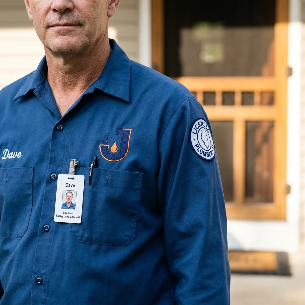 Licensed plumber showing ID badge in De Kalb, MS
