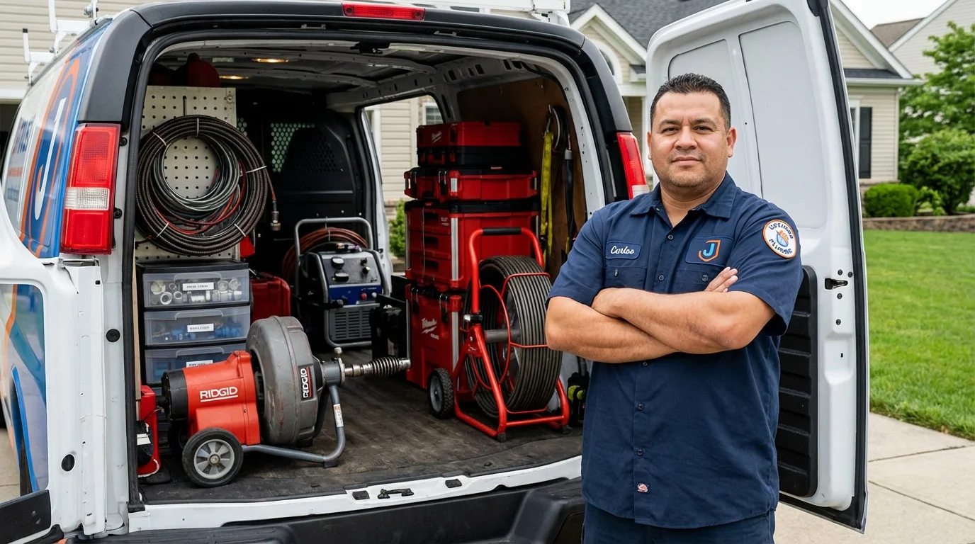 Professional drain cleaning equipment and Johns Plumbing LLC plumber in De Kalb