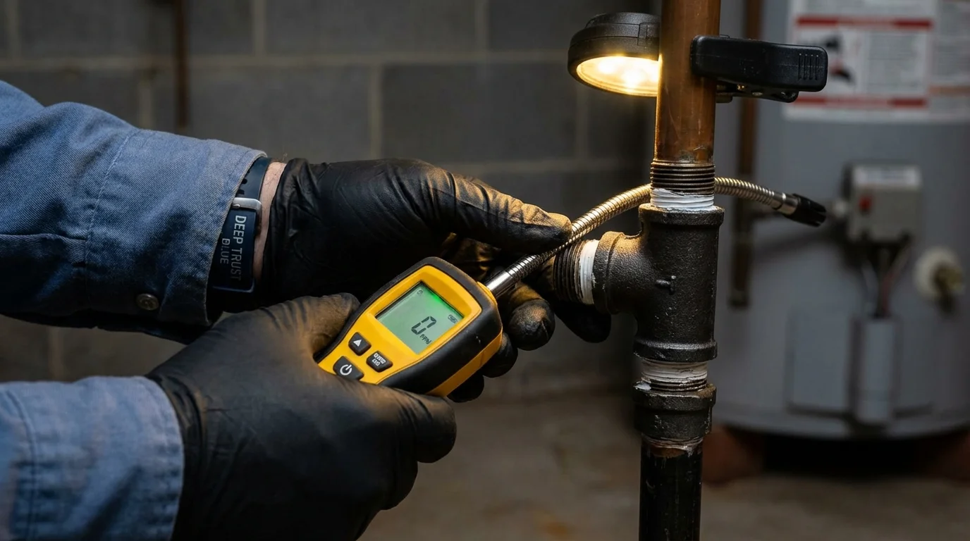 Gas leak detection with electronic sniffer by Johns Plumbing LLC in De Kalb